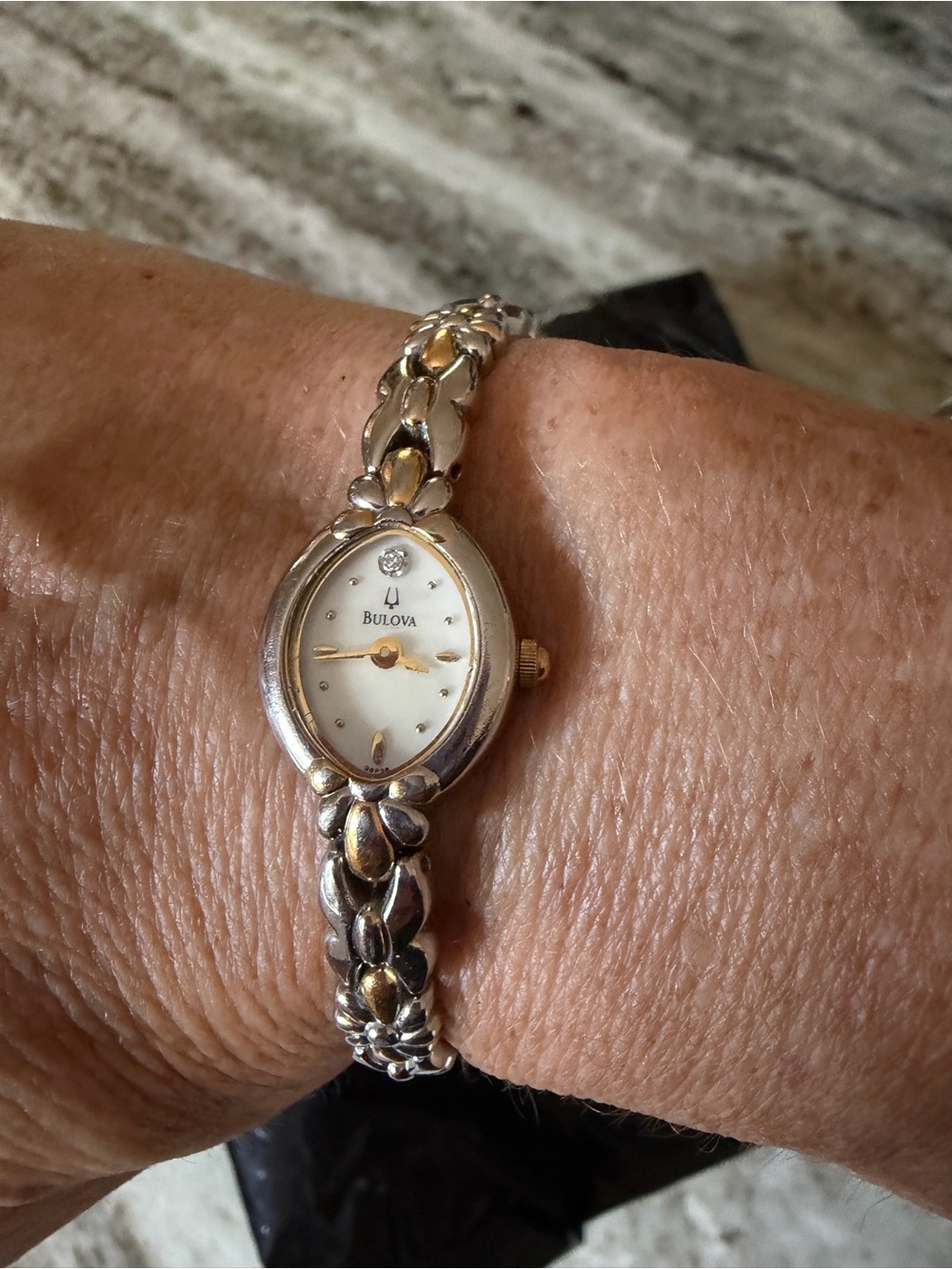 Bulova Two-Tone Gold and Silver Floral and butterfly Link Women's Watch